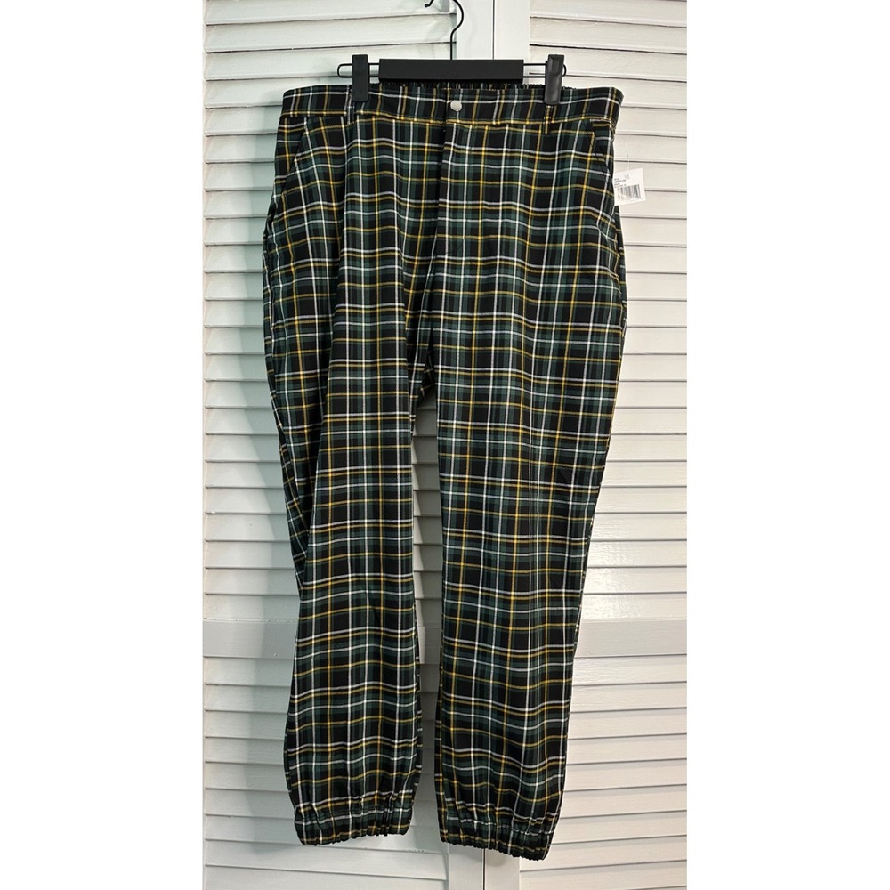NWT Hot Topic Almost Famous Size XXL Green Plaid Joggers Pants Elastic Waist